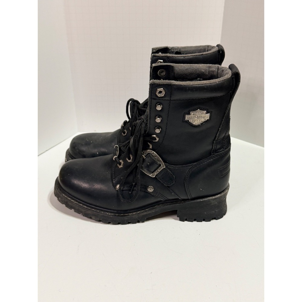 Harley-Davidson Mens Black Leather Lace Up Motorcycle Boots 81003 Size 10 - Picture 5 of 9